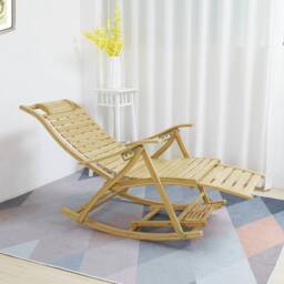 KORVIXA Bamboo Folding Rocking Chair Nap Relax Chaise Lounge Indoor/Outdoor in Natural - Size: 100 cm x 100 cm - thumbnail 3