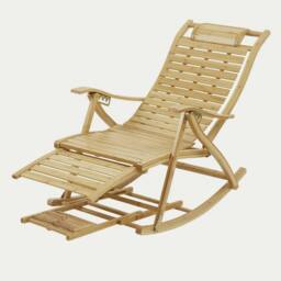 KORVIXA Bamboo Folding Rocking Chair Nap Relax Chaise Lounge Indoor/Outdoor in Natural - Size: 100 cm x 100 cm - thumbnail 1