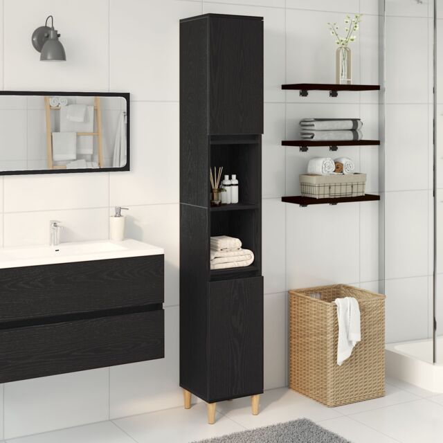 Berkfield Home Bathroom Cabinet Black Oak 30x30x190 cm Engineered Wood - Size: 30 x 30 x 190 cm - image 1