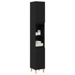 Berkfield Home Bathroom Cabinet Black Oak 30x30x190 cm Engineered Wood - Size: 30 x 30 x 190 cm - thumbnail 3