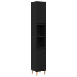 Berkfield Home Bathroom Cabinet Black Oak 30x30x190 cm Engineered Wood - Size: 30 x 30 x 190 cm - thumbnail 2