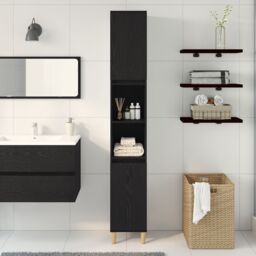 Berkfield Home Bathroom Cabinet Black Oak 30x30x190 cm Engineered Wood - Size: 30 x 30 x 190 cm - thumbnail 4