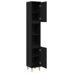 Berkfield Home Bathroom Cabinet Black Oak 30x30x190 cm Engineered Wood - Size: 30 x 30 x 190 cm - thumbnail 5