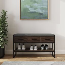 GFW Quinn Industrial Shoe Bench with Storage in Walnut