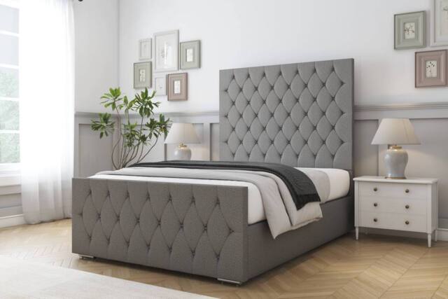 "Comfort Beds Florida Dumfries Bed Frame - 50"" Upholstered Headboard in Light Grey - Size: Super King" - image 1