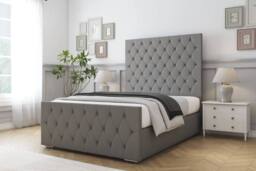 "Comfort Beds Florida Dumfries Bed Frame - 50"" Upholstered Headboard in Light Grey - Size: Super King" - thumbnail 1