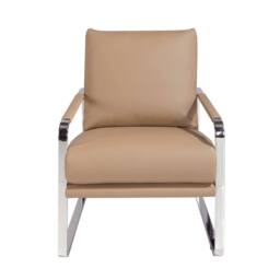 Angel Cerda Mink Leatherette Armchair with Chrome Legs in Tan - thumbnail 2