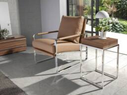 Angel Cerda Mink Leatherette Armchair with Chrome Legs in Tan - thumbnail 6
