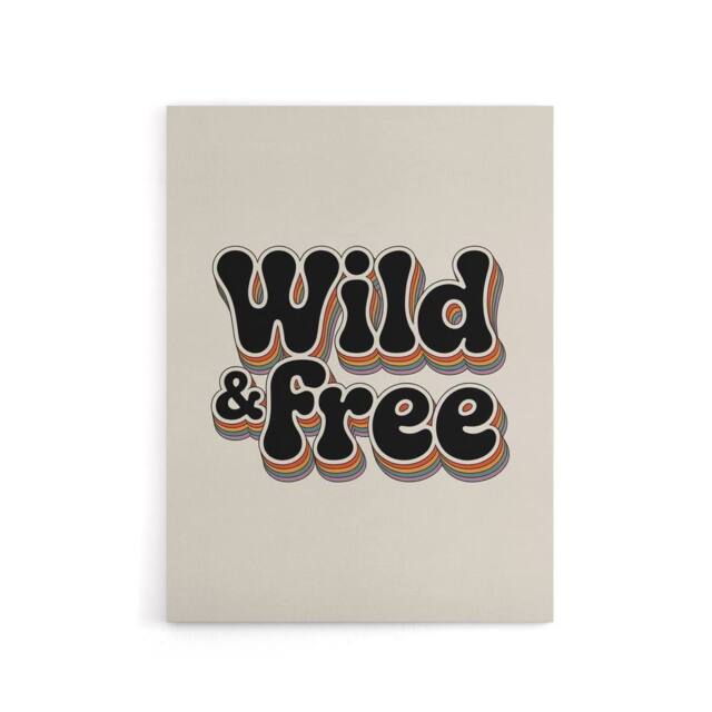 "Artery8 Wild & Free Retro Rainbow Font Typography Canvas Wall Art Print in Beige - Size: W18"" x H24""" - image 1
