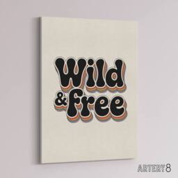 "Artery8 Wild & Free Retro Rainbow Font Typography Canvas Wall Art Print in Beige - Size: W18"" x H24""" - thumbnail 2