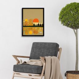 "Artery8 Wall Art Print Klimt Inspired Autumn Sunset City Skyline Patterns Art Framed in Black - Size: W12"" x H16""" - thumbnail 2