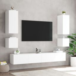 Berkfield Home TV Wall Cabinet with LED Lights White 40.5x35x40 cm - thumbnail 6