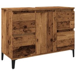 Berkfield Home Sink Cabinet Old Wood 80x33x60 cm Engineered Wood in Brown - Size: 80 x 33 x 60 cm - thumbnail 2