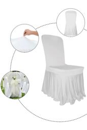 Neel Blue 10pcs Skirt Style Dining Chair Slipcover, Polyester Spandex Chair Cover in White - thumbnail 4