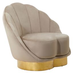 Orsina Mink Velvet Accent Chair- Mink Velvet Upholstery with Scalloped Shell Design, Gold Finish Curved Base in Brown - thumbnail 4