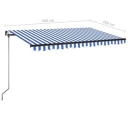 Berkfield Home Manual Retractable Awning with LED 400x350 cm Blue & White - thumbnail 7