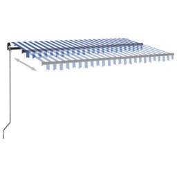 Berkfield Home Manual Retractable Awning with LED 400x350 cm Blue & White - thumbnail 1
