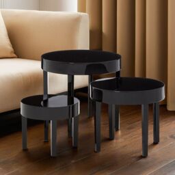 Orsina Black Set of 3 Nesting Tables, Glossy Finish Nesting Table with Square Legs, Coffee Tables for Living Room