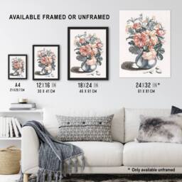 "Artery8 Still Life Pink Roses in Glass Vase Teyler Framed Wall Art Print in White - Size: W12"" x H16""" - thumbnail 3