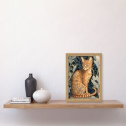 Artery8 Ocicat Cat with Flower Pattern Fur Coat Art Nouveau Watercolour Illustration Artwork Framed Wall Art Print A4 in Light Oak - thumbnail 2