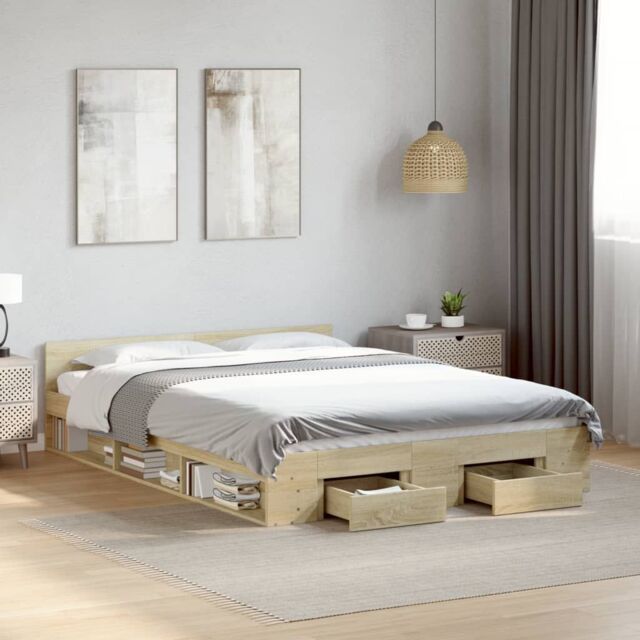 Berkfield Home Bed Frame with Drawers without Mattress Sonoma Oak 140x190 cm in Brown - image 1