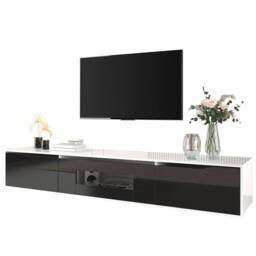 Merax Wall-mounted High-Gloss TV Cabinet with Colour-Changing LED Lights in Black - thumbnail 5