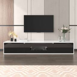 Merax Wall-mounted High-Gloss TV Cabinet with Colour-Changing LED Lights in Black - thumbnail 7