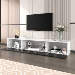 Merax Wall-mounted High-Gloss TV Cabinet with Colour-Changing LED Lights in Black - thumbnail 9