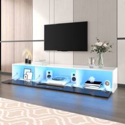 Merax Wall-mounted High-Gloss TV Cabinet with Colour-Changing LED Lights in Black - thumbnail 3