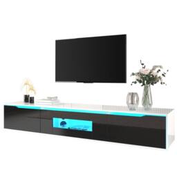Merax Wall-mounted High-Gloss TV Cabinet with Colour-Changing LED Lights in Black - thumbnail 6
