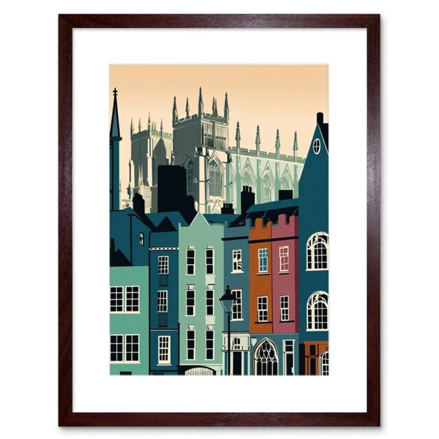 "Artery8 Wall Art Print York Minster & Shambles Street Cityscape Artwork Framed 9X7 Inch in Brown - Size: W7"" x H9""" - image 1
