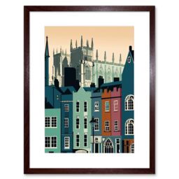 "Artery8 Wall Art Print York Minster & Shambles Street Cityscape Artwork Framed 9X7 Inch in Brown - Size: W7"" x H9""" - thumbnail 1
