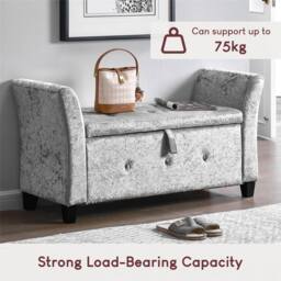 Kelvenix Silver Velvet Storage Ottoman Seat Stool Bench - Size: 0.6m2 - thumbnail 3
