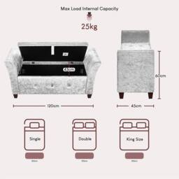 Kelvenix Silver Velvet Storage Ottoman Seat Stool Bench - Size: 0.6m2 - thumbnail 2