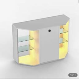 FORGEVIO Modern Corner TV Unit Stand Entertainment Center LED Cabinet in White