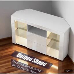 FORGEVIO Modern Corner TV Unit Stand Entertainment Center LED Cabinet in White - thumbnail 3
