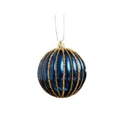 Melody Maison Set Of 2 Blue Glitter Striped Reeded Hanging Baubles - 8cm - thumbnail 1