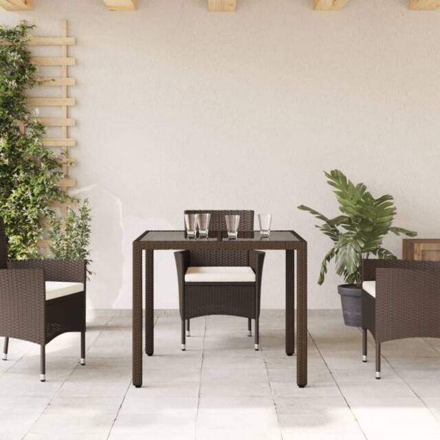 Berkfield Home Garden Table with Glass Top Brown 90x90x75 cm Poly Rattan - Size: 90 x 90 x 75 cm - image 1