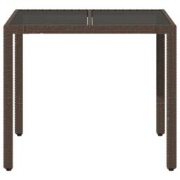 Berkfield Home Garden Table with Glass Top Brown 90x90x75 cm Poly Rattan - Size: 90 x 90 x 75 cm - thumbnail 4