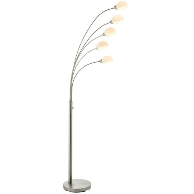 Loops 5 Light Floor Lamp Nickel & Glass Tall Standing Curved Multi Arm Living Room in Metallics - image 1