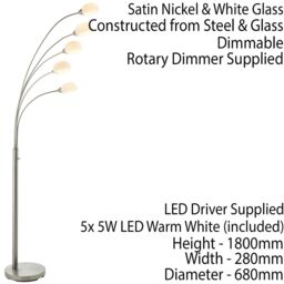 Loops 5 Light Floor Lamp Nickel & Glass Tall Standing Curved Multi Arm Living Room in Metallics - thumbnail 2