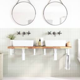 Berkfield Home Basin Shelf Wall Mounted Steel & Solid Wood Acacia in Brown - thumbnail 3