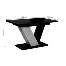 Nordara 120-160cm Modern Black & Concrete Effect Extendable Dining Table - thumbnail 2