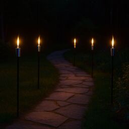 Harbour Housewares 12x Outdoor Flame Torches - Barrel Metal Garden Fire Torch Lighting in Black - thumbnail 2