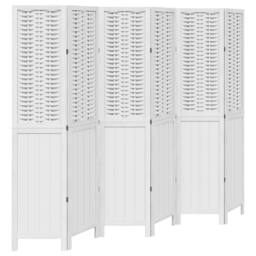 Berkfield Home Room Divider 6 Panels White Solid Wood Paulownia - thumbnail 1