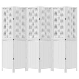 Berkfield Home Room Divider 6 Panels White Solid Wood Paulownia - thumbnail 4