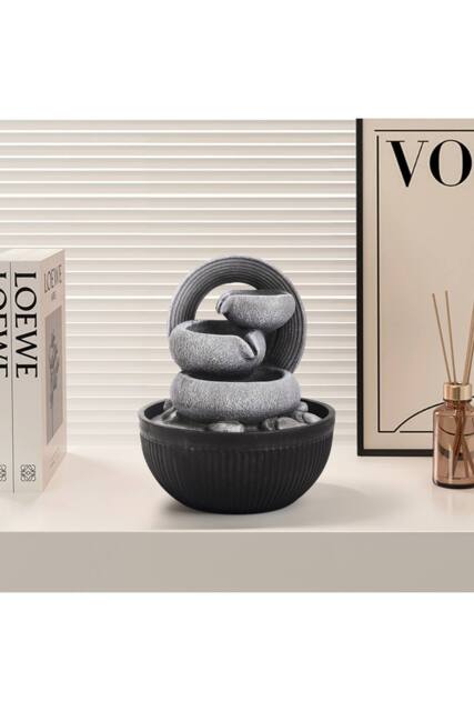 H&O Direct Tabletop Resin Water Fountain with LED Light in Grey - image 1