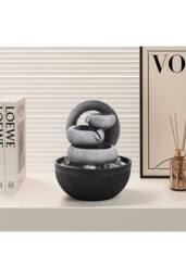 H&O Direct Tabletop Resin Water Fountain with LED Light in Grey - thumbnail 1