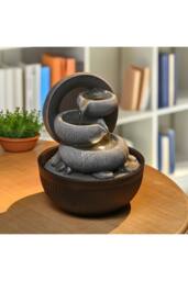 H&O Direct Tabletop Resin Water Fountain with LED Light in Grey - thumbnail 2