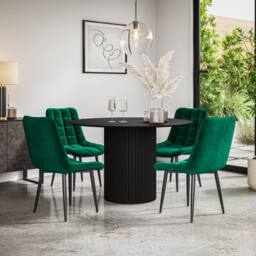More4Homes Arlo Black Table Top W Black Legs + Nova Velvet Dining Chair Set Of 6 in Green - thumbnail 1